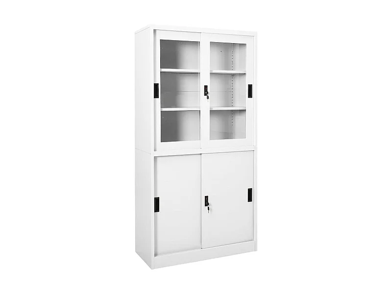 Armoire de bureau et porte coulissante Blanc 90x40x180 Acier 2