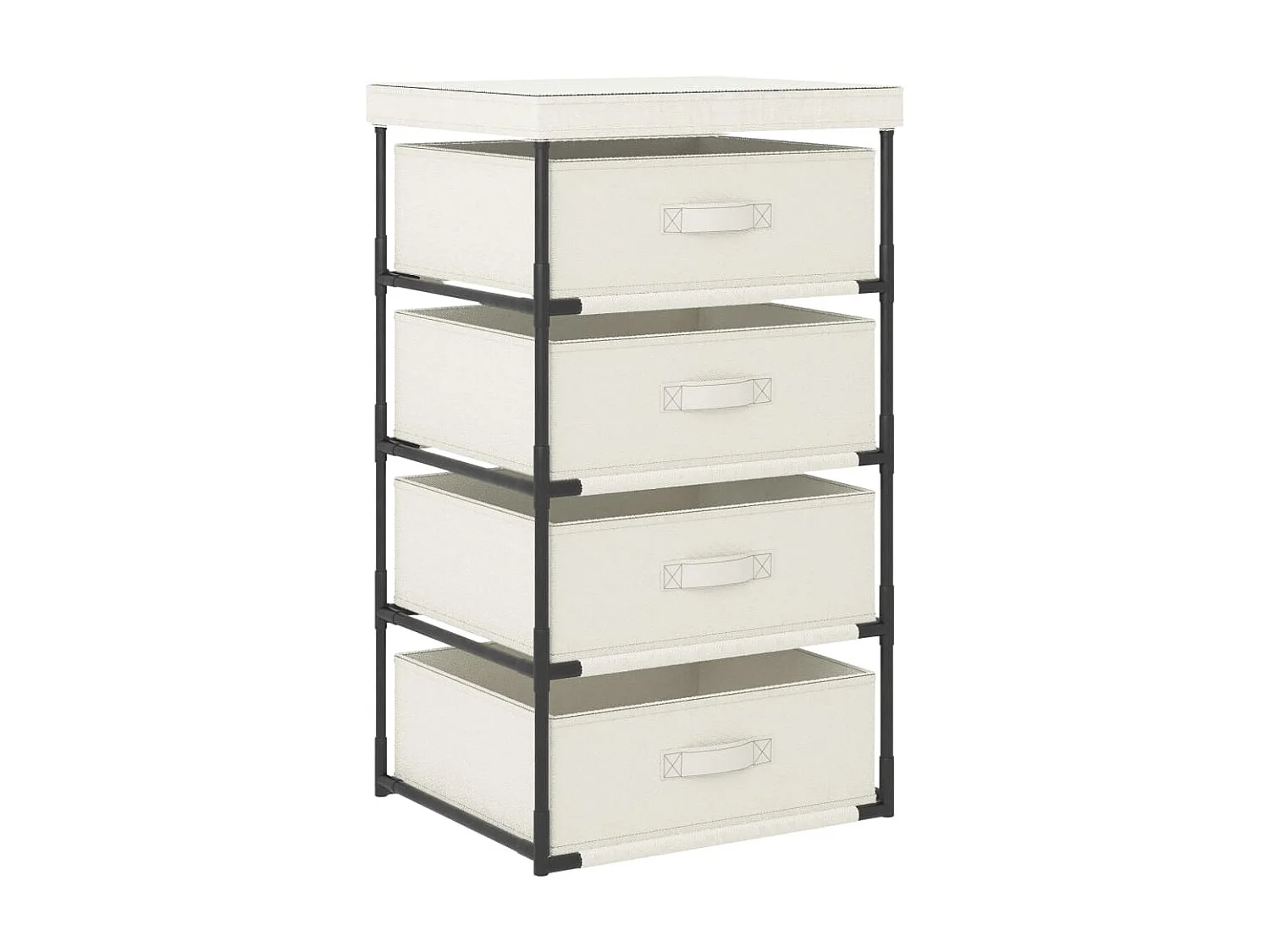 Étagère de rangement avec 4 paniers en tissu Acier Crème