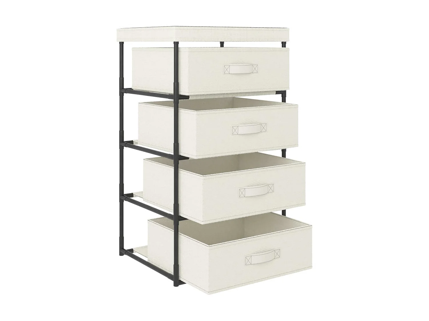 Étagère de rangement avec 4 paniers en tissu Acier Crème