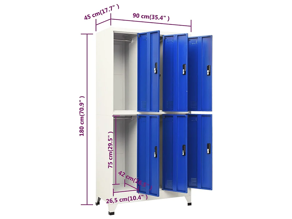 Armoire à casiers Gris et bleu 90x45x180 Acier 2