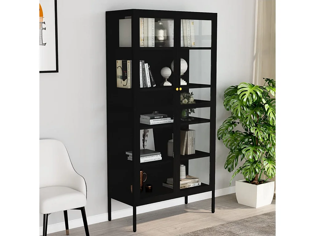 Vitrine d'exposition Noir 90x40x180 Acier et verre trempé