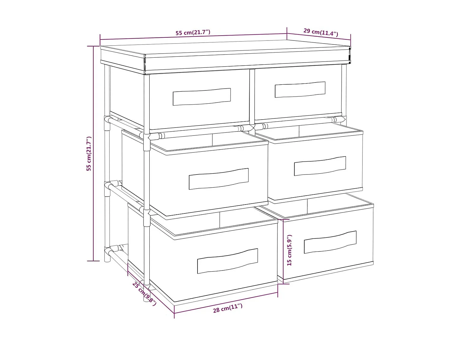Armoire de rangement avec 6 tiroirs 55x29x55 Noir Acier