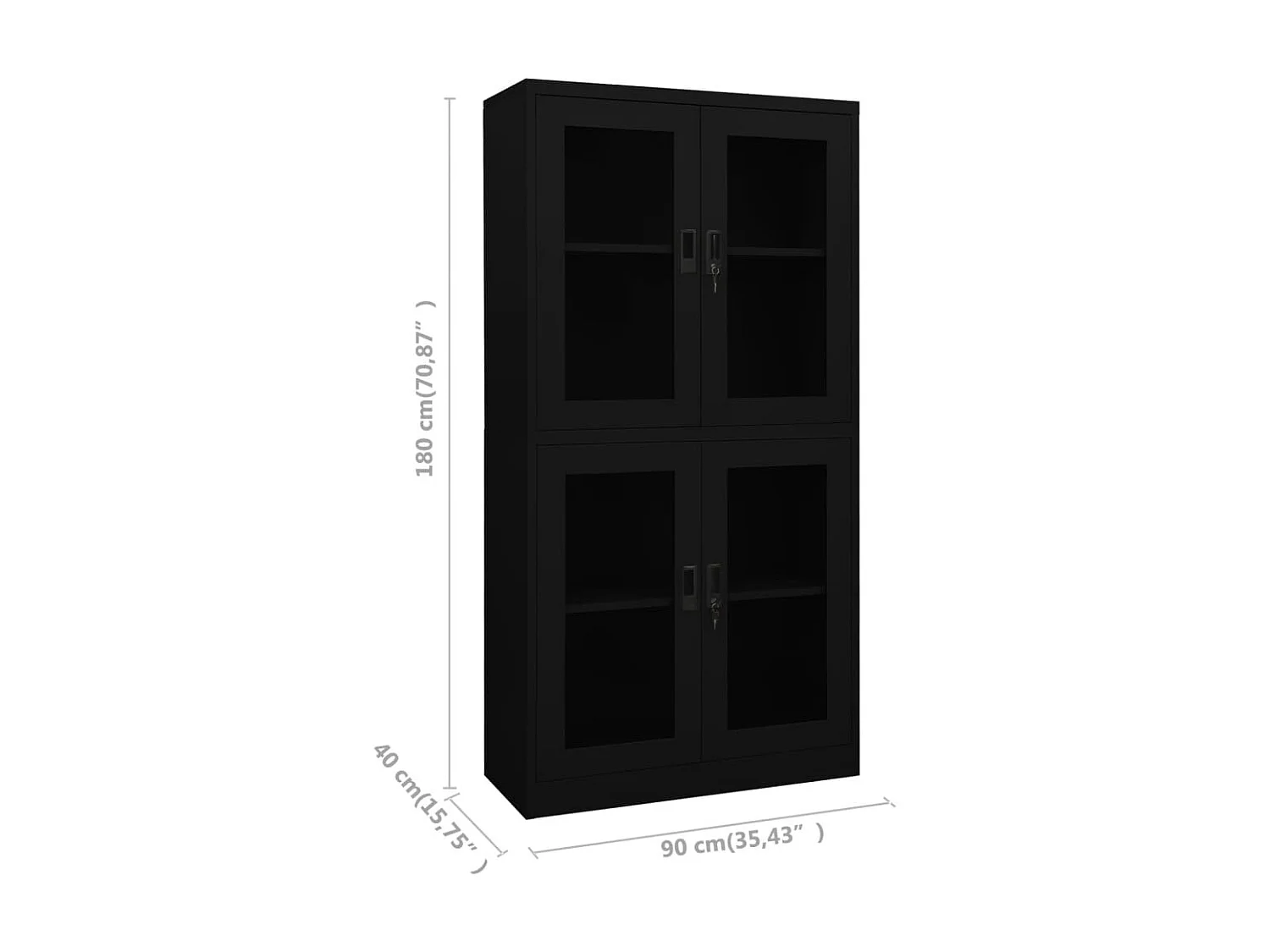 Armoire de bureau Noir 90x40x180 Acier et verre trempé 2