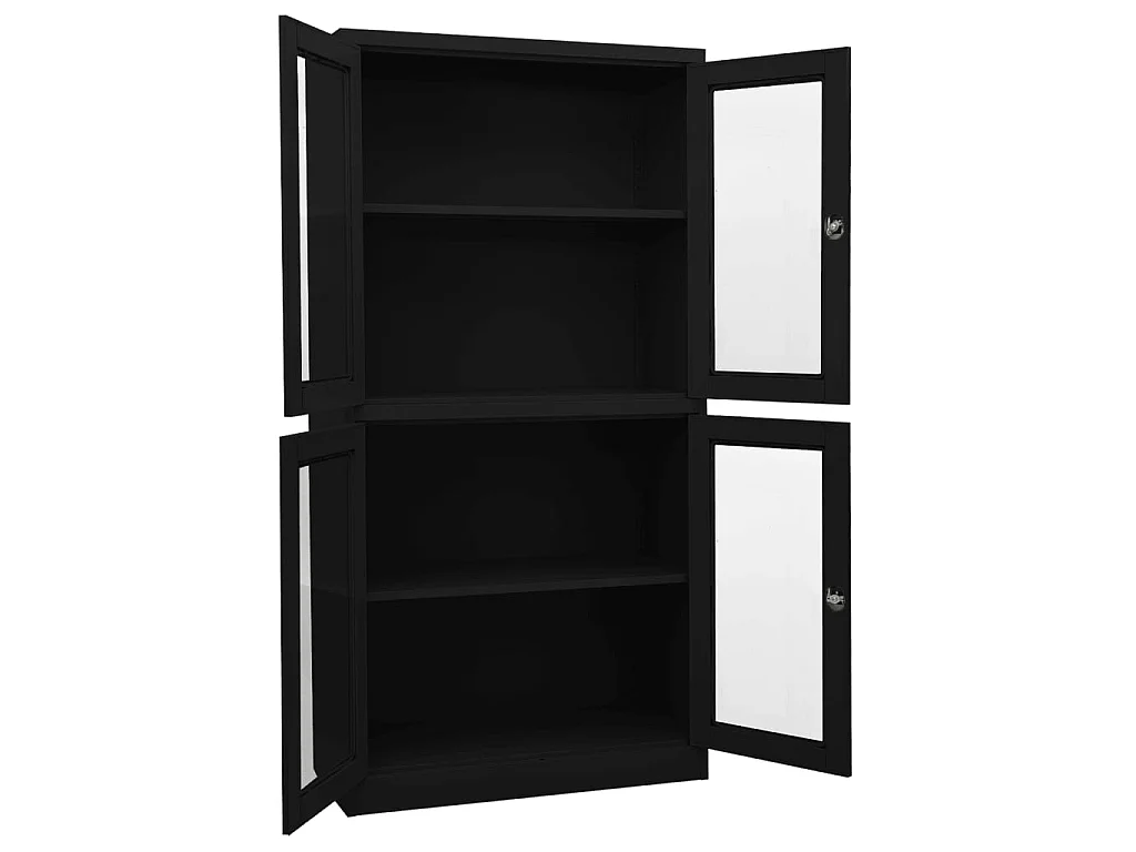 Armoire de bureau Noir 90x40x180 Acier et verre trempé 2