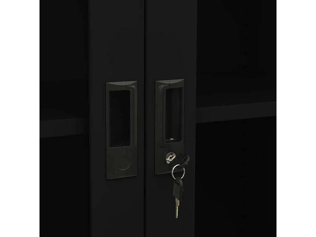 Armoire de bureau Noir 90x40x180 Acier et verre trempé 2
