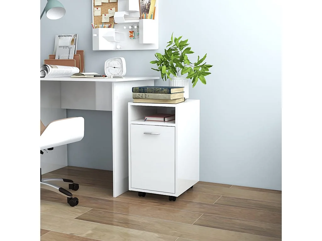 Armoire latérale avec roues Blanc brillant 33x38x60