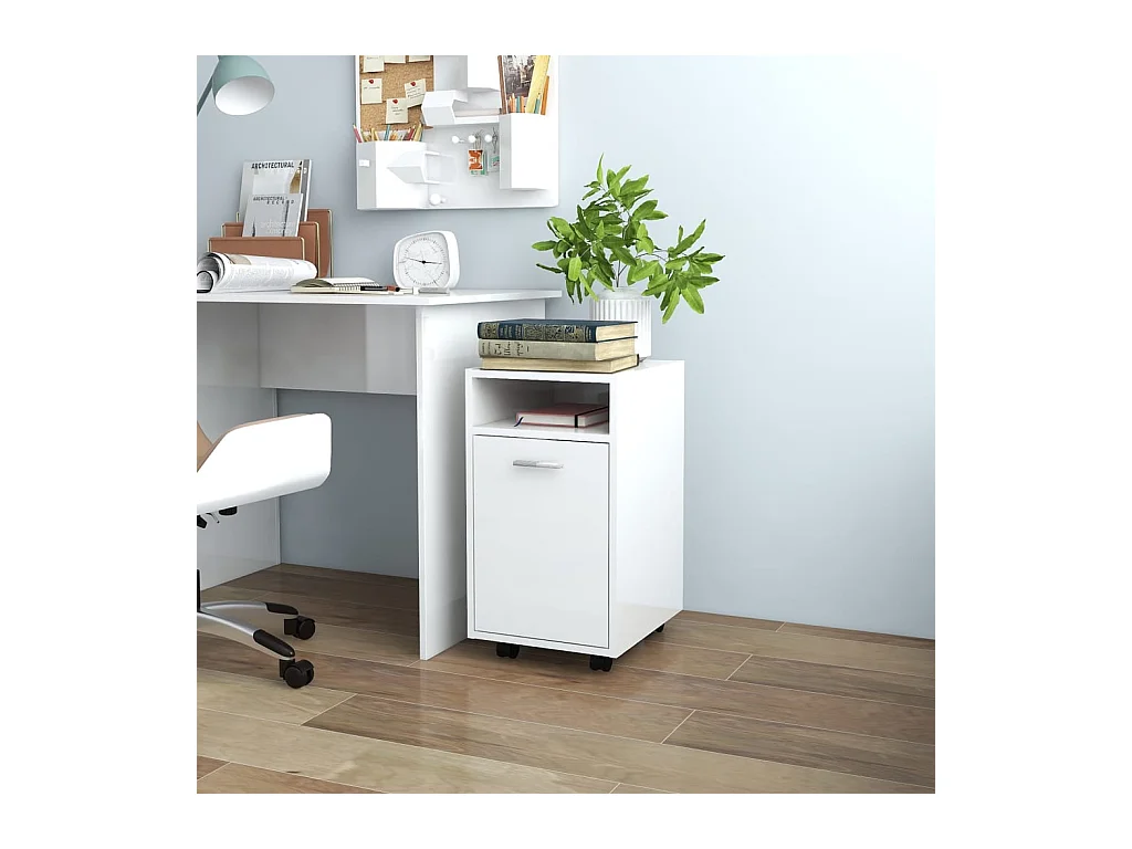 Armoire latérale avec roues Blanc brillant 33x38x60