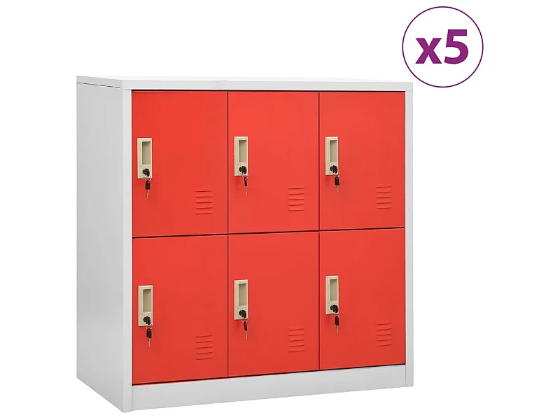 Armoires à casiers 5 pcs Gris clair et rouge 90x45x92,5 Acier