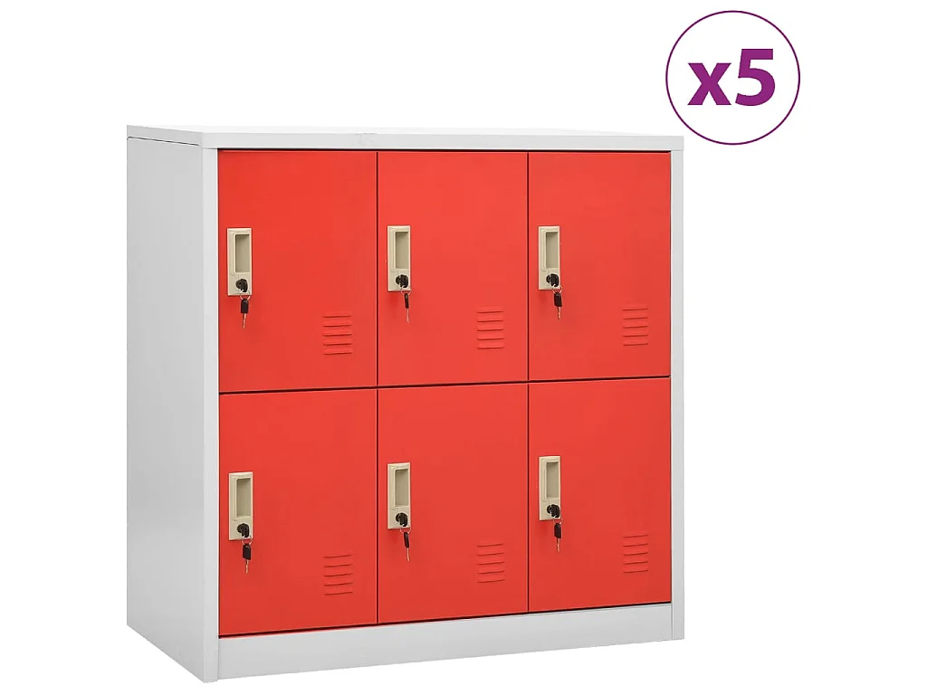 Armoires à casiers 5 pcs Gris clair et rouge 90x45x92,5 Acier