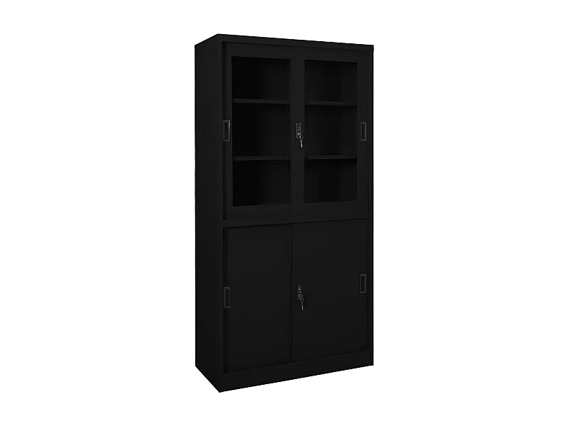 Armoire de bureau avec porte coulissante Noir 90x40x180 Acier 2