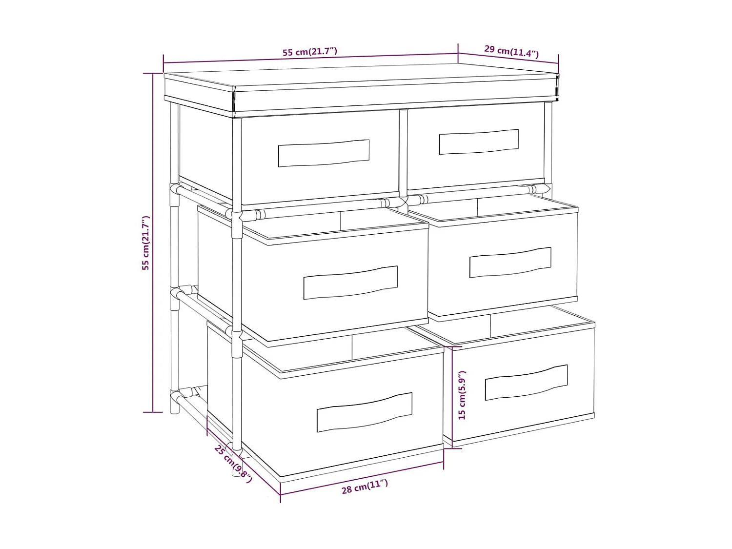 Armoire de rangement avec 6 tiroirs 55x29x55 Crème Acier
