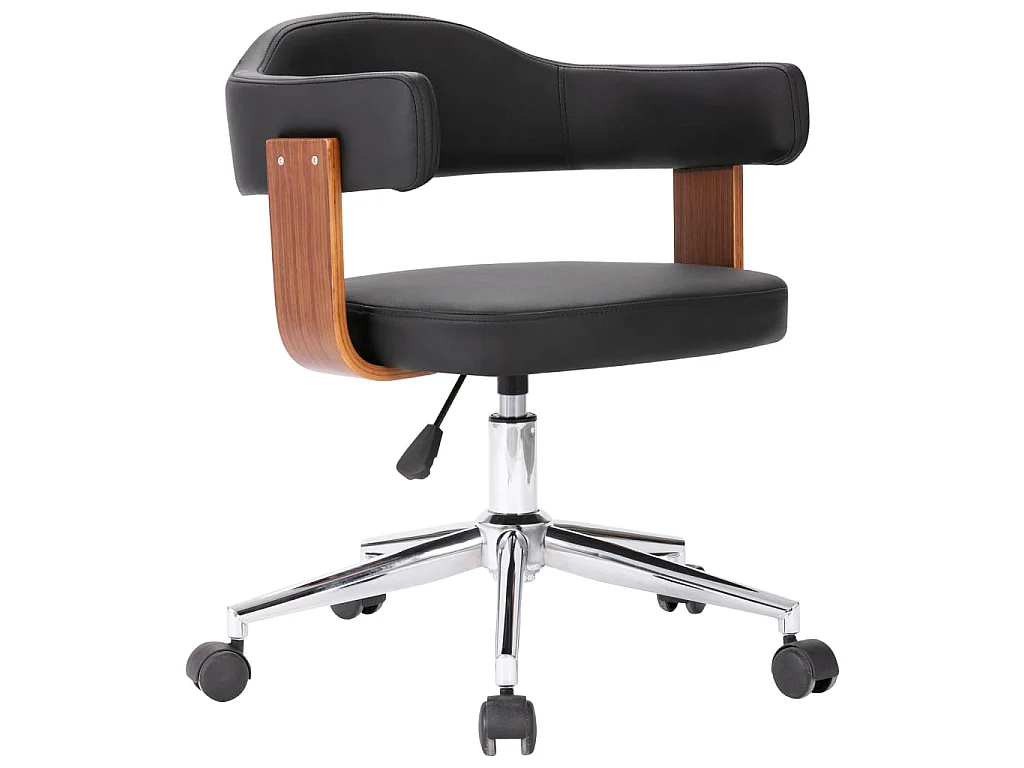 Chaise pivotante de bureau Noir Bois courbé et similicuir 7