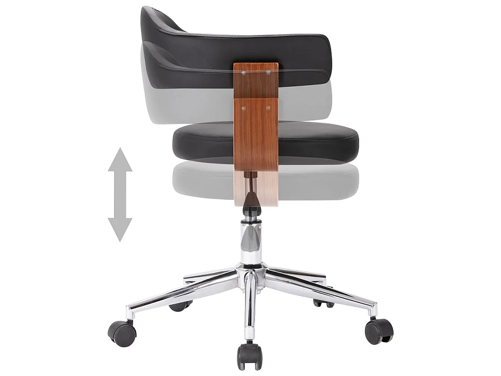 Chaise pivotante de bureau Noir Bois courbé et similicuir 7