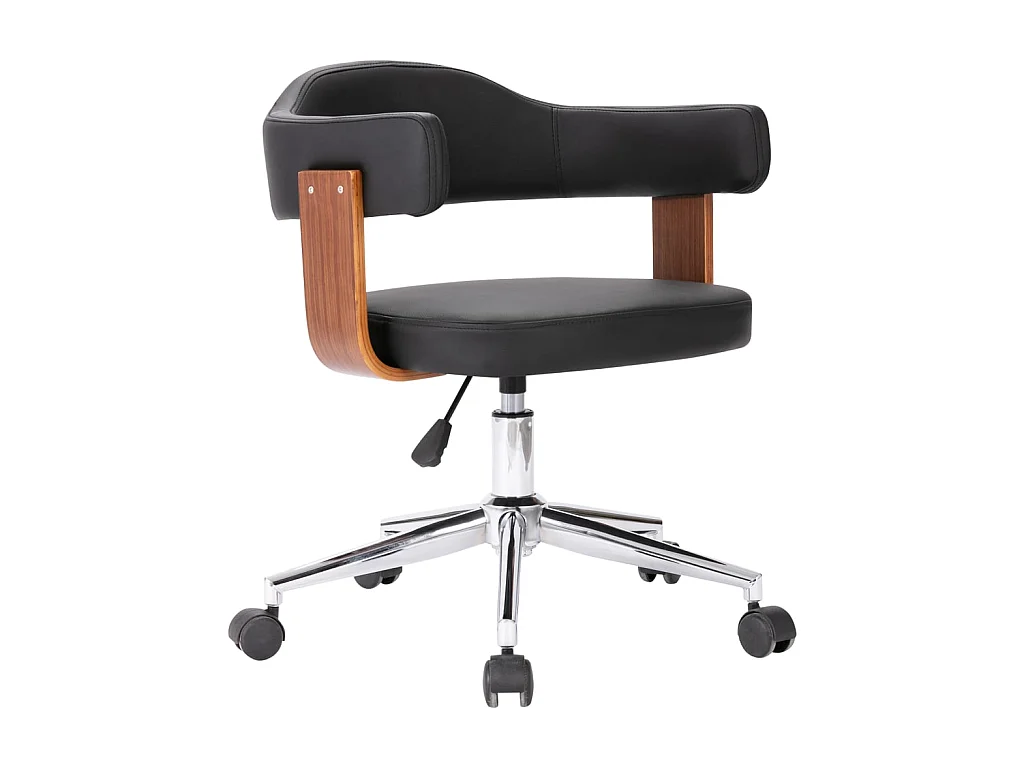 Chaise pivotante de bureau Noir Bois courbé et similicuir 7