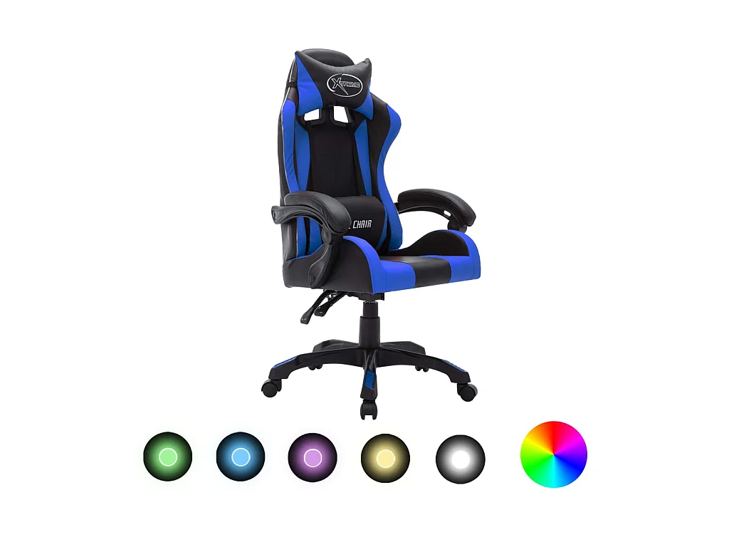 Fauteuil de jeux vidéo avec LED RVB Bleu et noir Similicuir