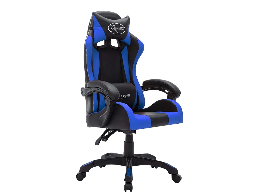 Fauteuil de jeux vidéo avec LED RVB Bleu et noir Similicuir