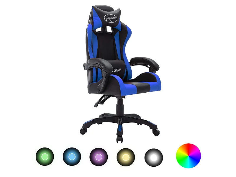 Fauteuil de jeux vidéo avec LED RVB Bleu et noir Similicuir