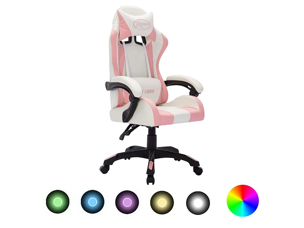 Fauteuil de jeux vidéo avec LED RVB Rose et noir Similicuir