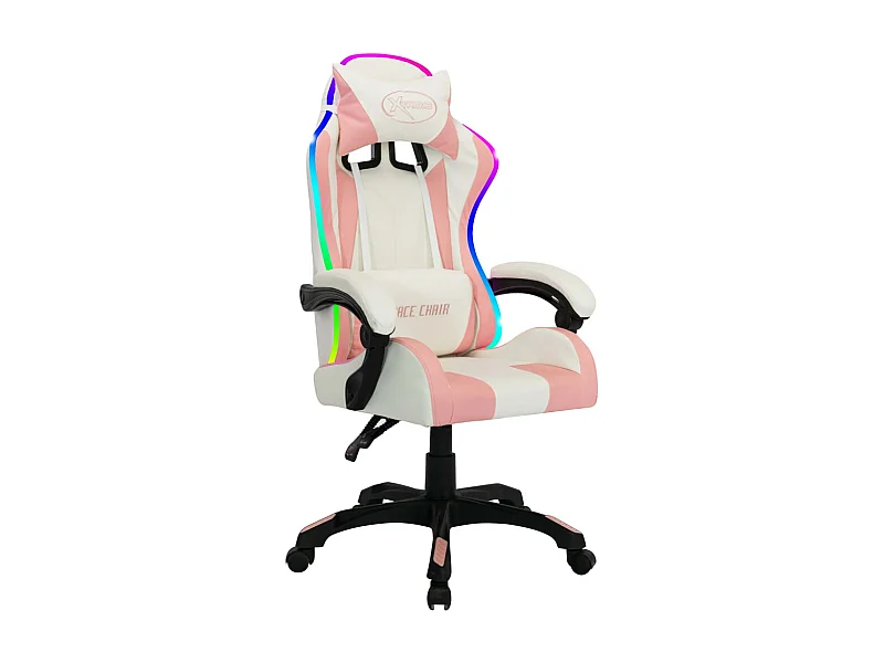 Fauteuil de jeux vidéo avec LED RVB Rose et noir Similicuir