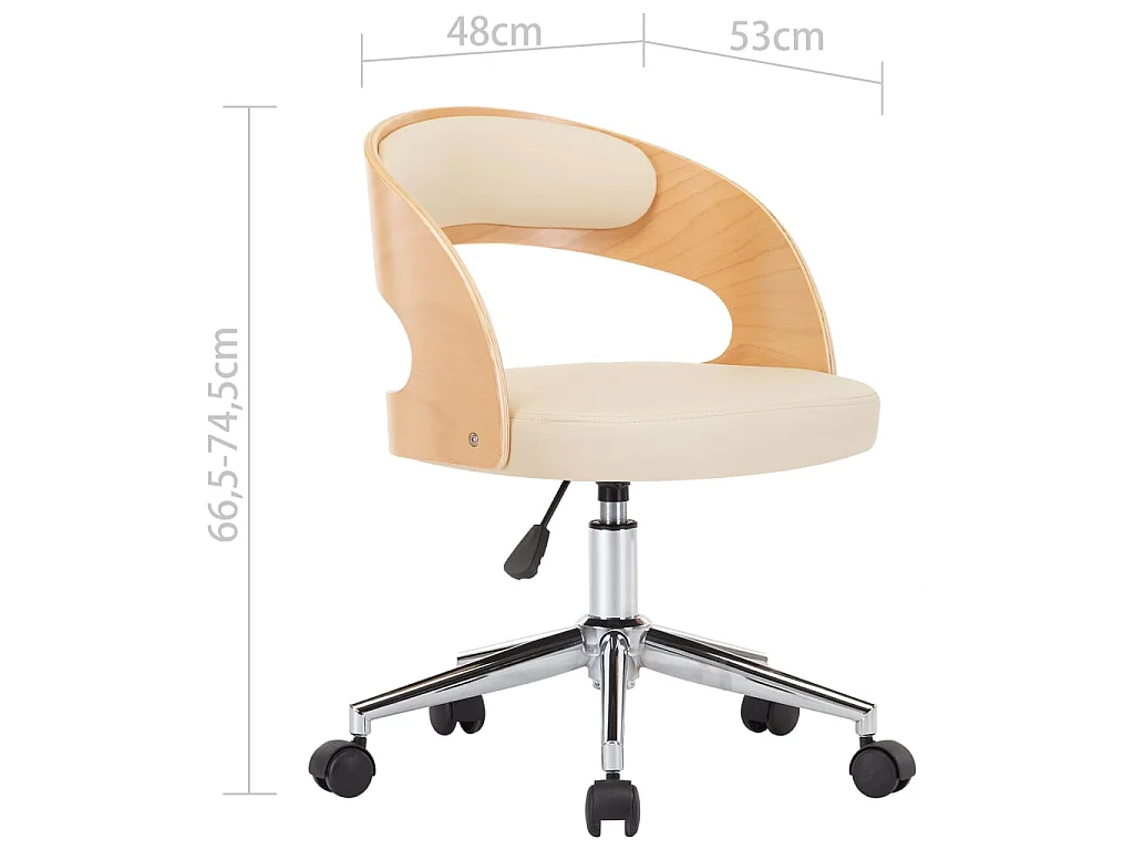 Chaise pivotante de bureau Crème Bois courbé et similicuir