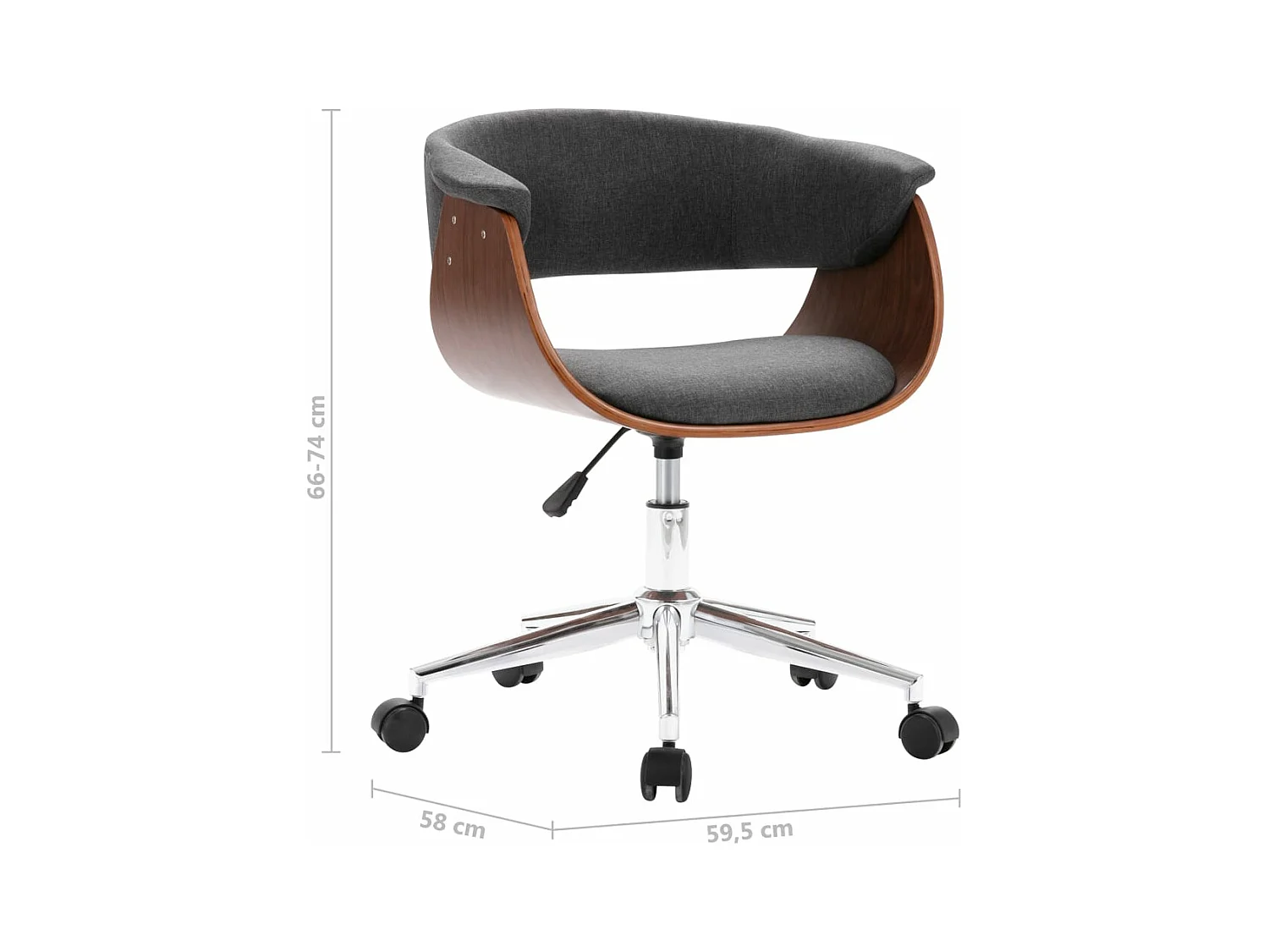 Chaise pivotante de bureau Gris Bois courbé et tissu 3