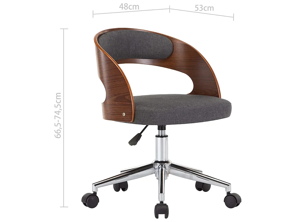 Chaise pivotante de bureau Gris Bois courbé et tissu