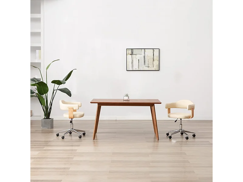 Chaise pivotante de bureau Crème Bois courbé et similicuir 4