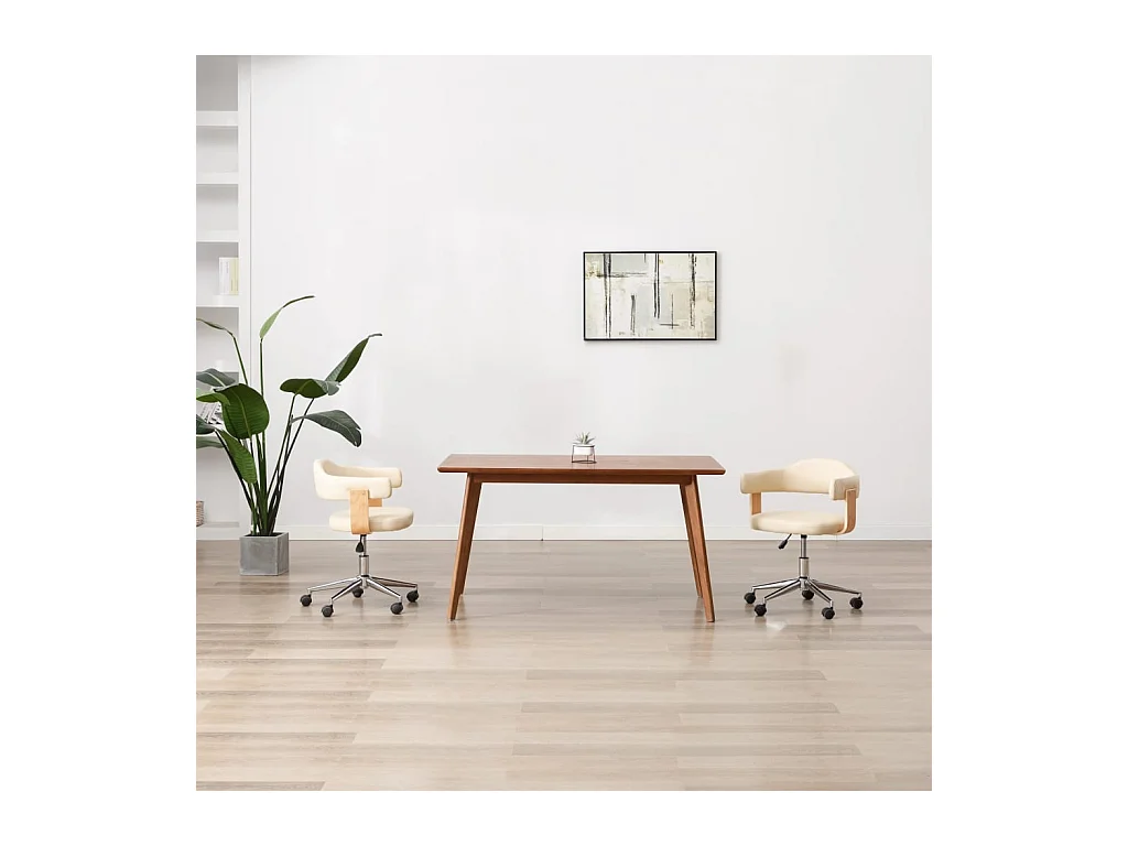Chaise pivotante de bureau Crème Bois courbé et similicuir 4