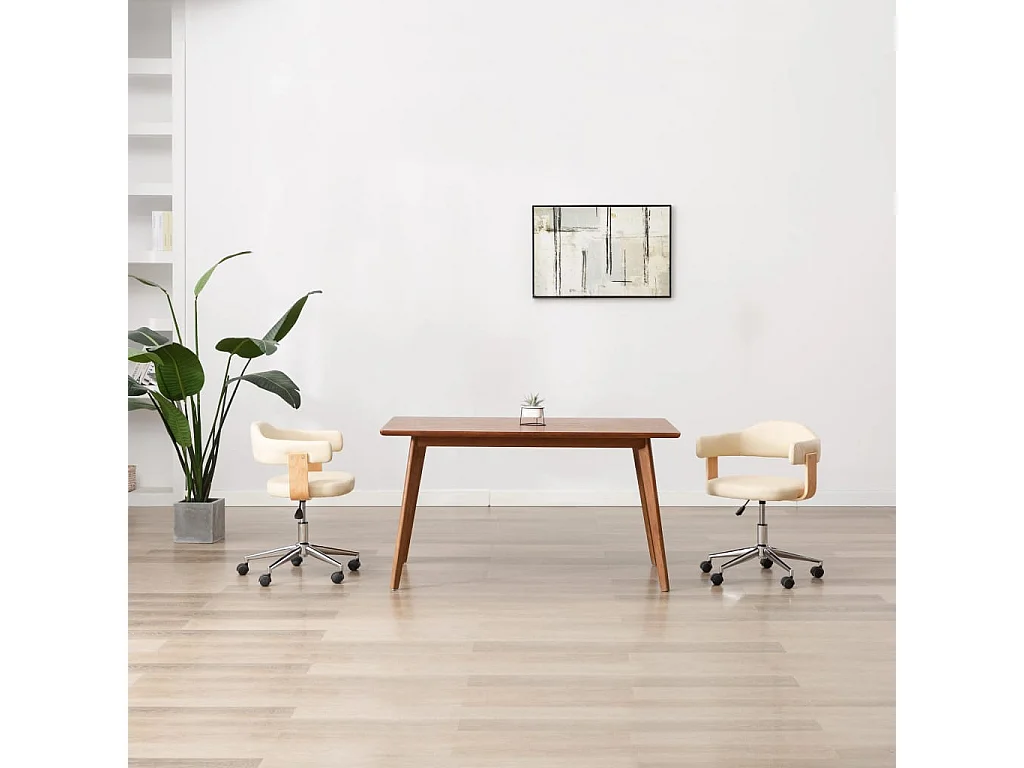 Chaise pivotante de bureau Crème Bois courbé et similicuir 4