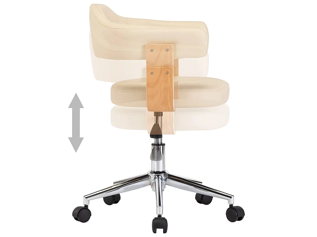 Chaise pivotante de bureau Crème Bois courbé et similicuir 4