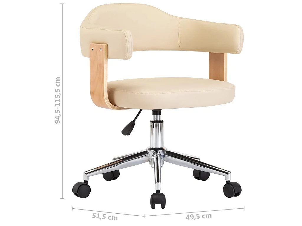 Chaise pivotante de bureau Crème Bois courbé et similicuir 4