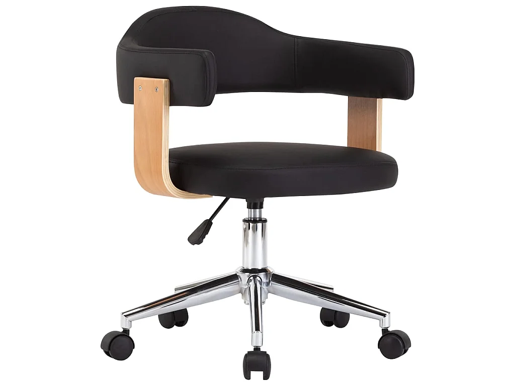 Chaise pivotante de bureau Noir Bois courbé et similicuir 4