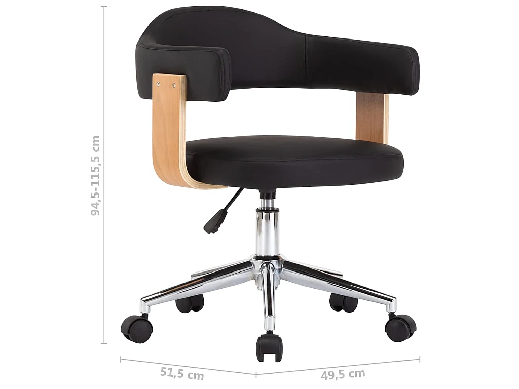 Chaise pivotante de bureau Noir Bois courbé et similicuir 4