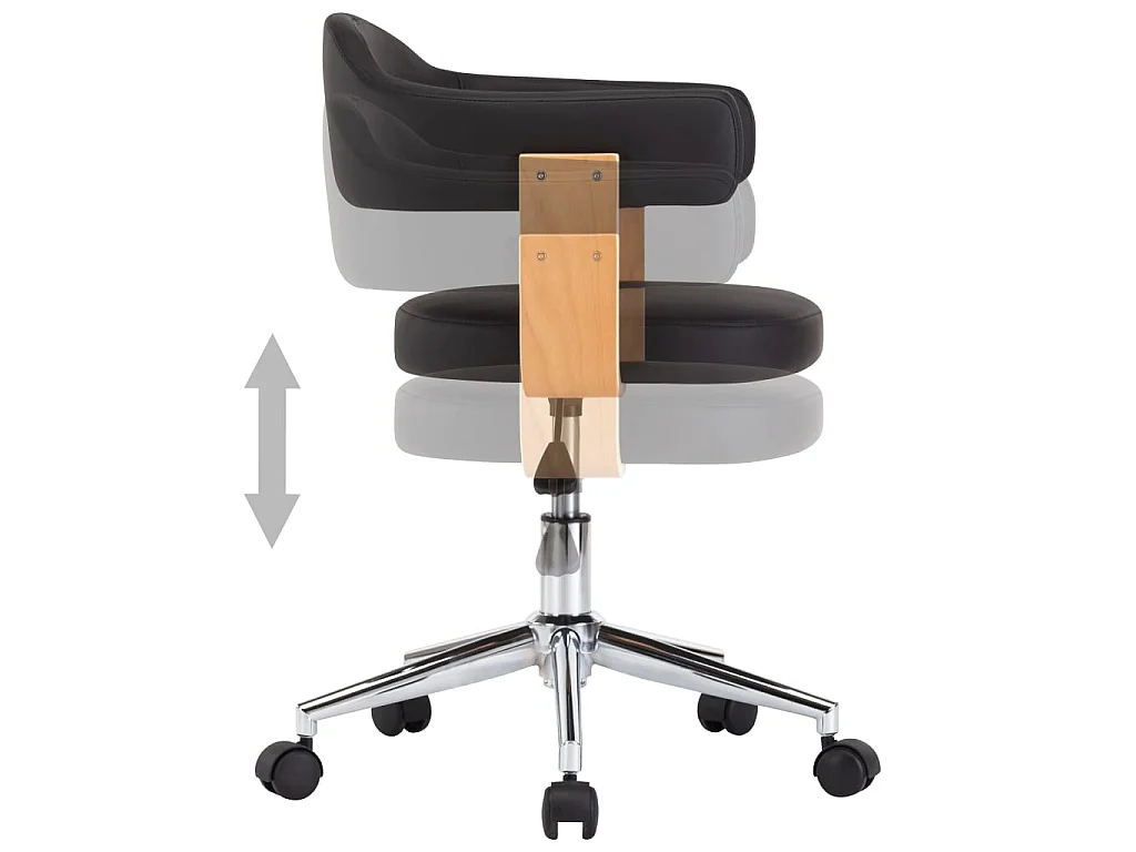 Chaise pivotante de bureau Noir Bois courbé et similicuir 4