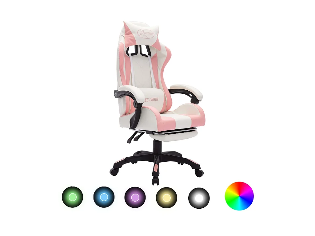 Fauteuil de jeux vidéo avec LED RVB Rose et blanc Similicuir