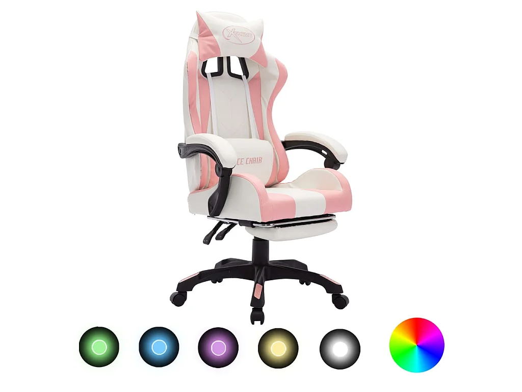 Fauteuil de jeux vidéo avec LED RVB Rose et blanc Similicuir