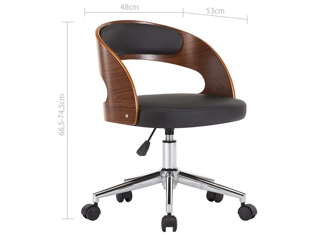 Chaise pivotante de bureau Noir Bois courbé et similicuir