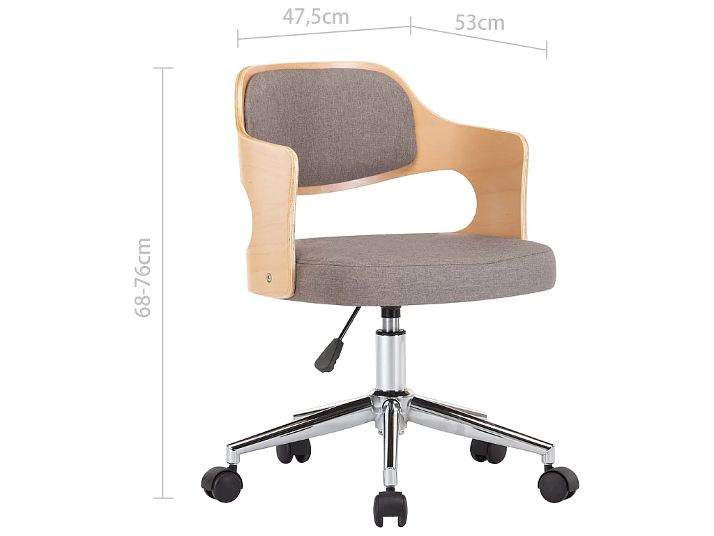 Chaise pivotante de bureau Taupe Bois courbé et tissu