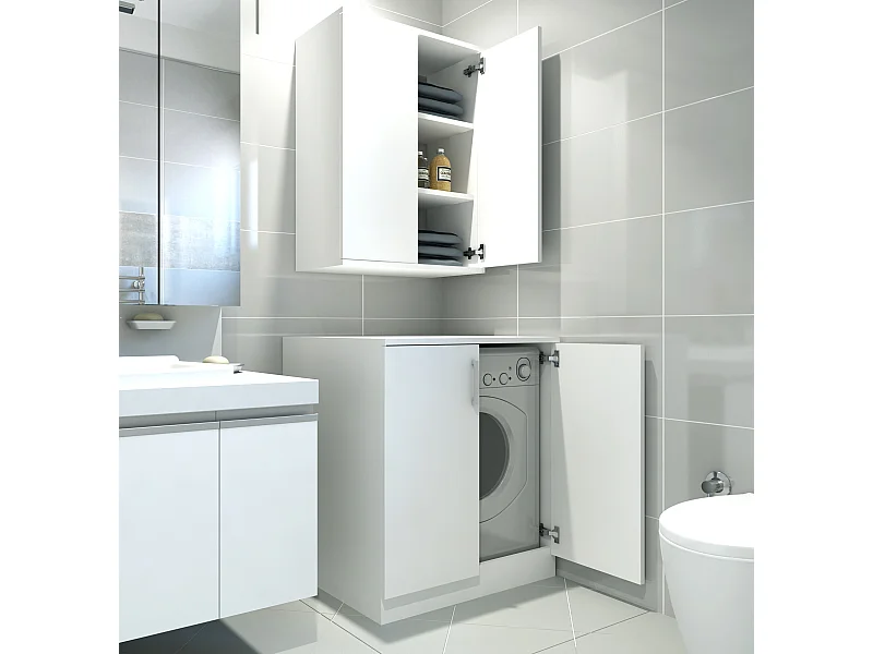 Ensemble Armoire pour Machine à Laver et étagère en Bois Blanc