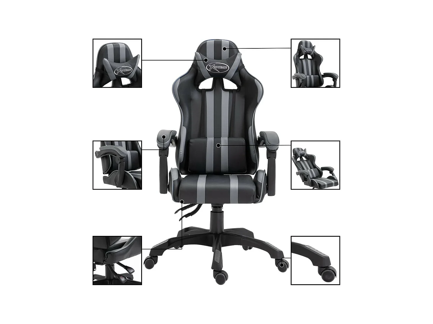 Fauteuil jeux video Xtreme simili cuir noir et gris