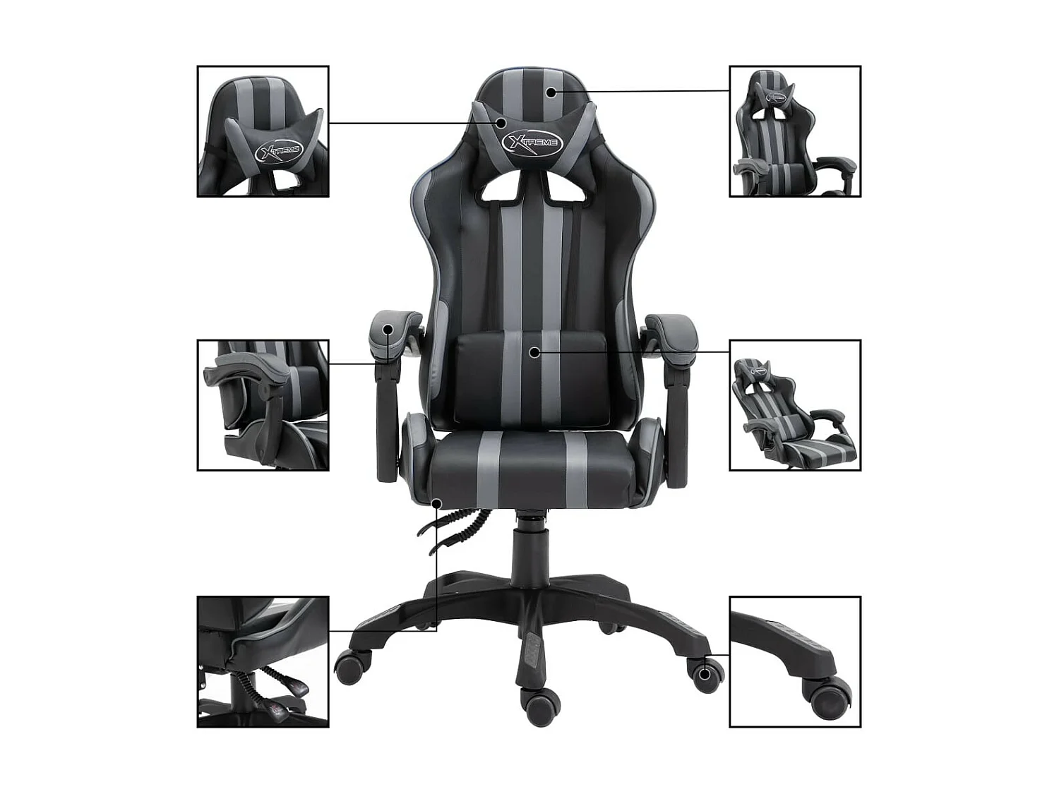 Fauteuil jeux video Xtreme simili cuir noir et gris