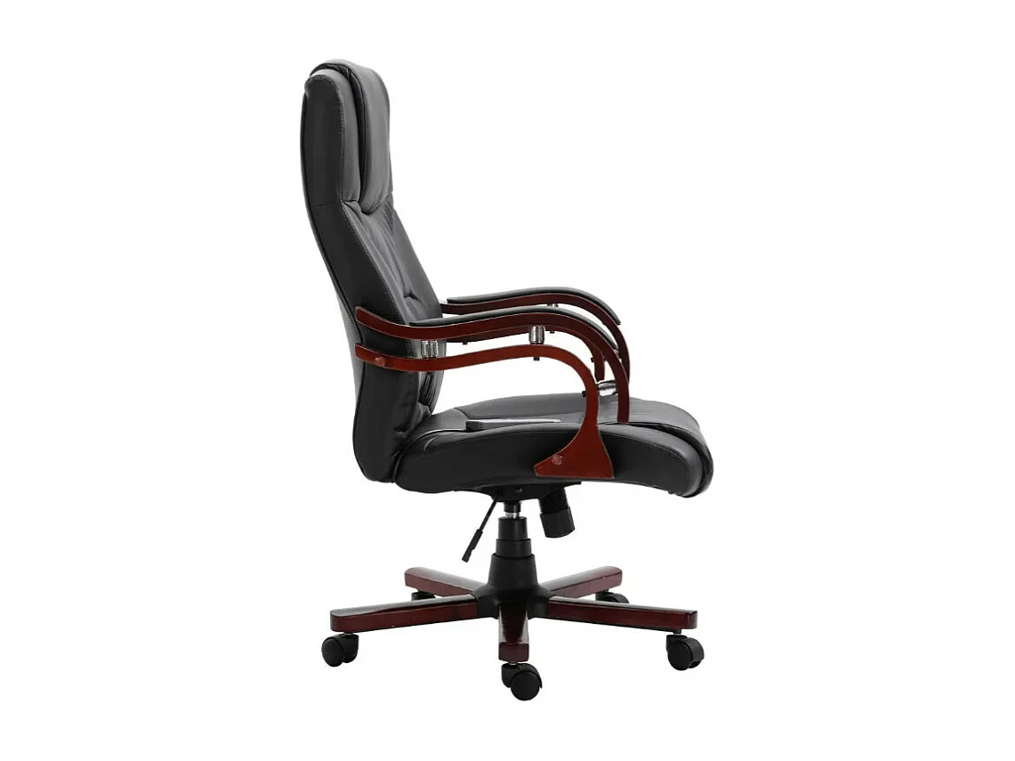 Fauteuil de bureau avec télécommande électrique simili cuir noir et bois courbé foncé Tolou