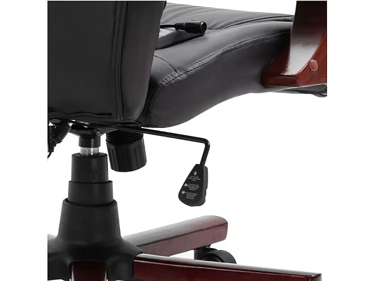 Fauteuil de bureau avec télécommande électrique simili cuir noir et bois courbé foncé Tolou