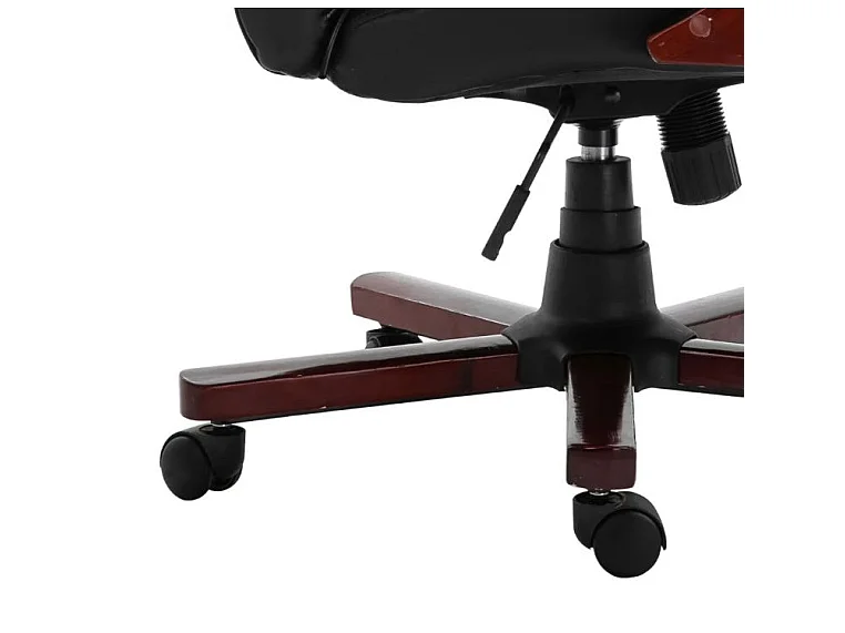 Fauteuil de bureau avec télécommande électrique simili cuir noir et bois courbé foncé Tolou