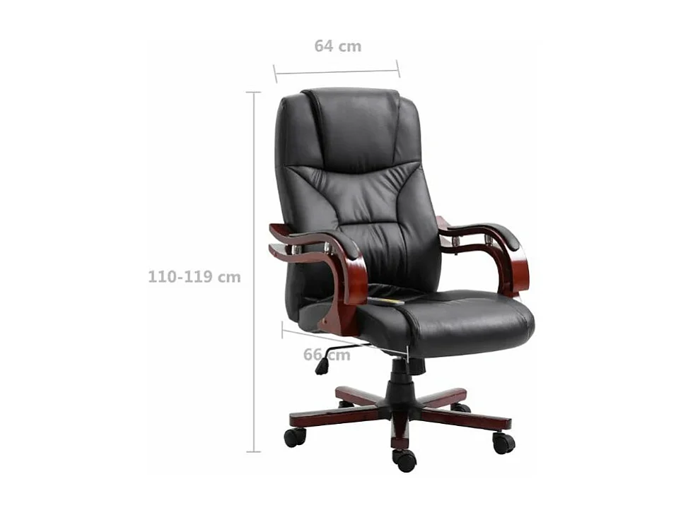 Fauteuil de bureau avec télécommande électrique simili cuir noir et bois courbé foncé Tolou