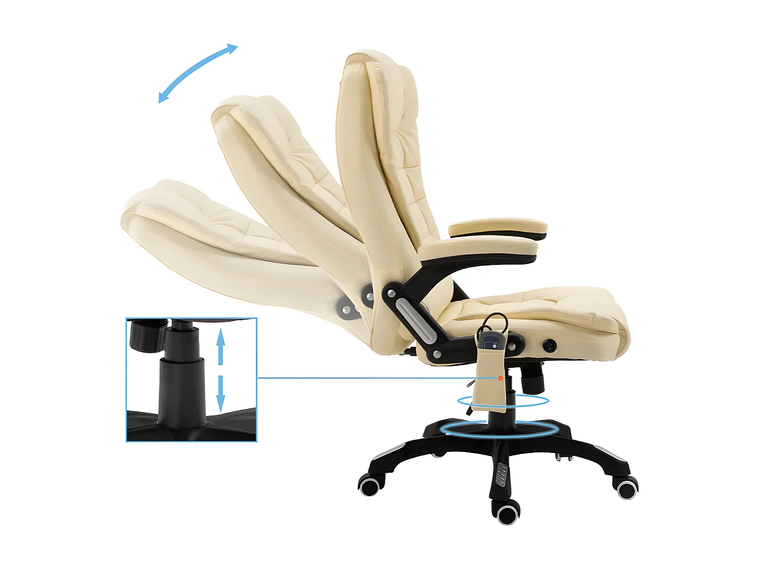 Fauteuil de bureau avec télécommande électrique simili cuir beige Grease