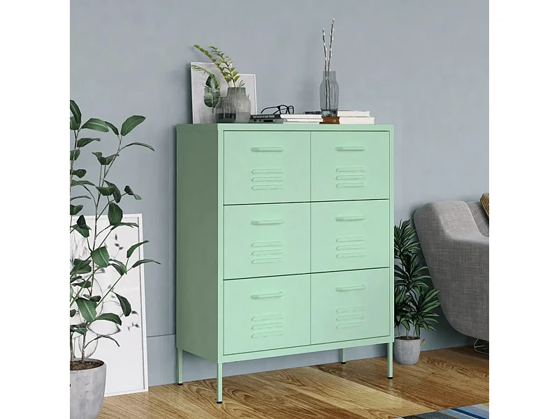 Armoire à tiroirs Vert menthe 80x35x101,5 Acier