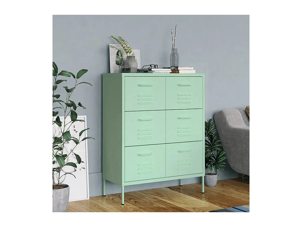 Armoire à tiroirs Vert menthe 80x35x101,5 Acier