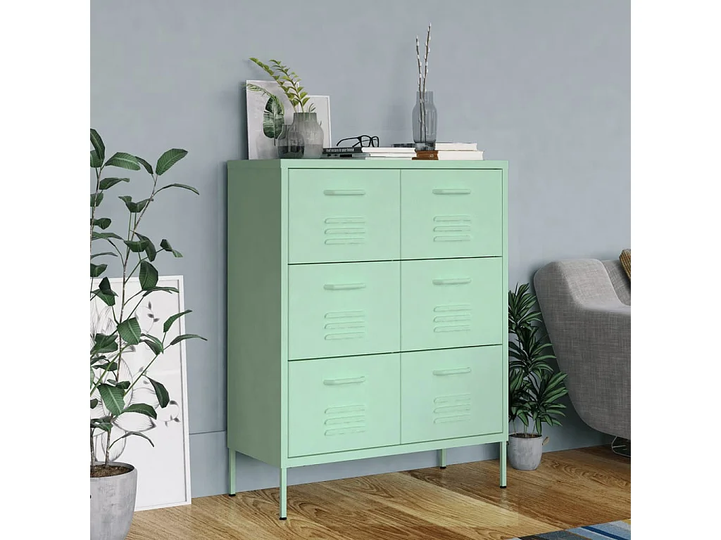 Armoire à tiroirs Vert menthe 80x35x101,5 Acier
