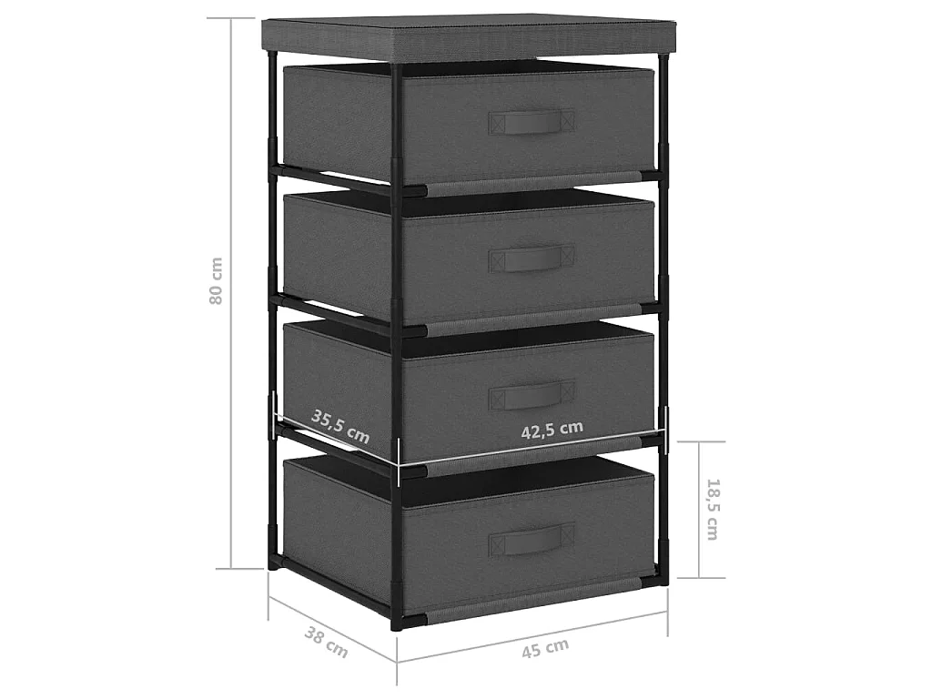 Étagère de rangement avec 4 paniers en tissu Acier Gris